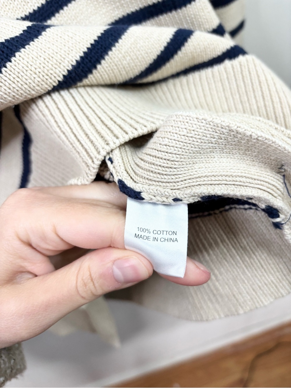 Tuckernuck Melange Bar Harbor Striped Sweater Size SM tan navy crewneck cotton - Picture 4 of 5